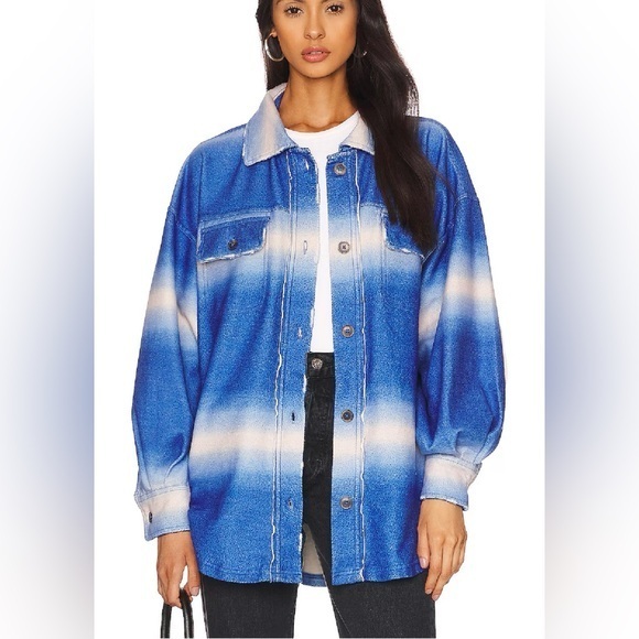 We The Free Tops - NWT Free People XS We the Free Ruby Printed Shacket in Deep Sea Combo Blue Plaid